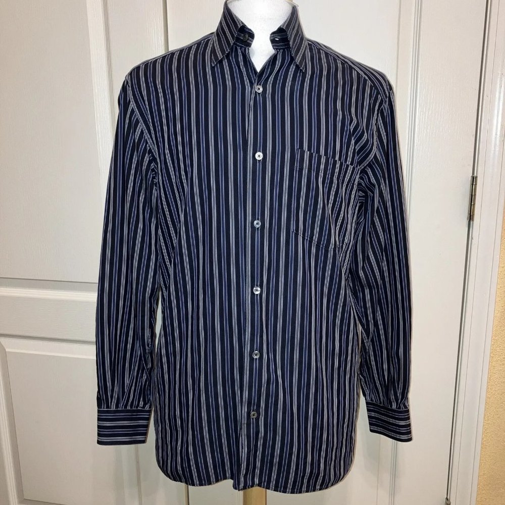 ERMENEGILDO ZEGNA Shirt BLACK / BLUE Striped - Sz M Made in Italy NICE!